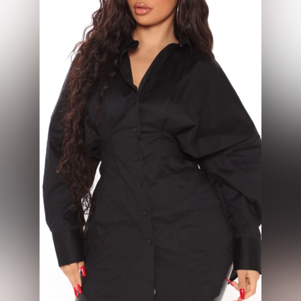 Fashion Nova OVERSIZED Button-Up Shirt - BLACK - Women's Size XS